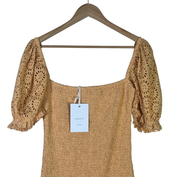 NWT Significant Other Elsa Dress Womens 2 Orange Eyelet Puff Sleeve Smocked Boho - Picture 6 of 10